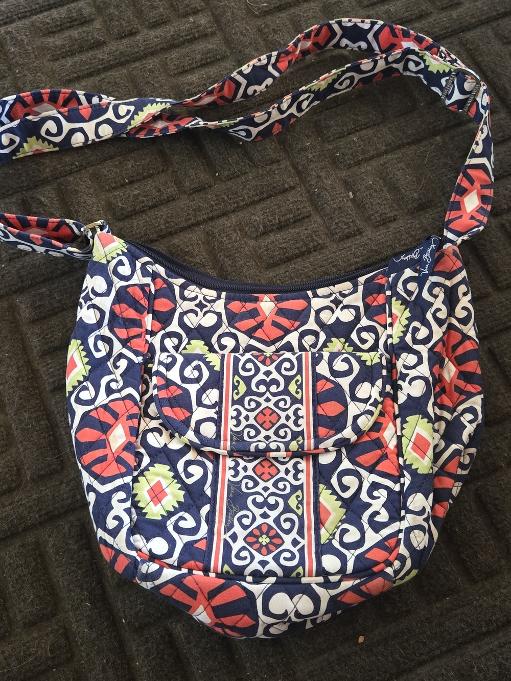 Vera Bradley Navy Quilted Crossbody with Red and Lime Accents